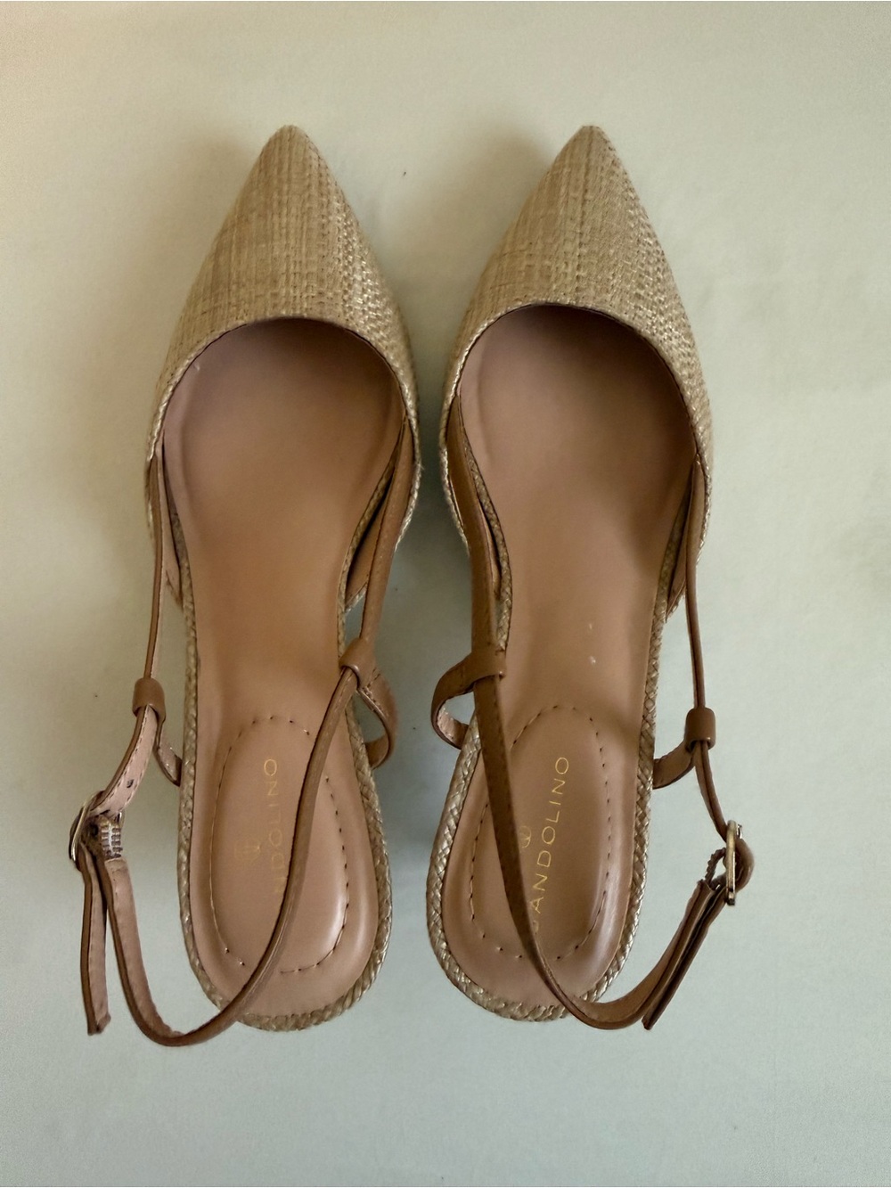 Vaneli Beige Woven Slingback Pointed Toe Mules - Picture 2 of 3
